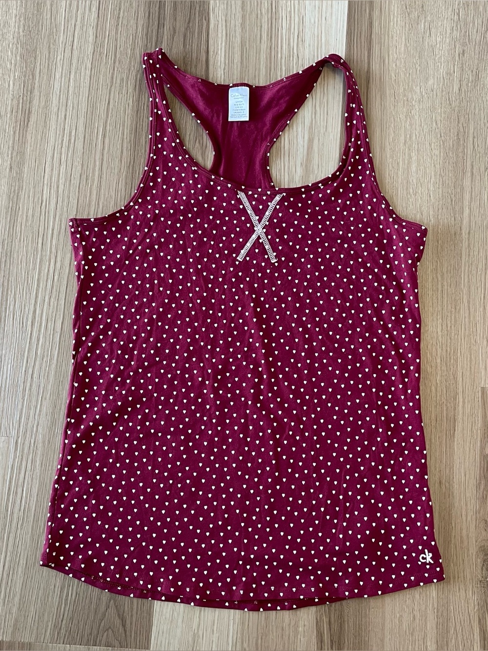 Calvin Klein Womens Small Burgundy Tiny Heart Racerback Scoop Tank Top Sleepwear